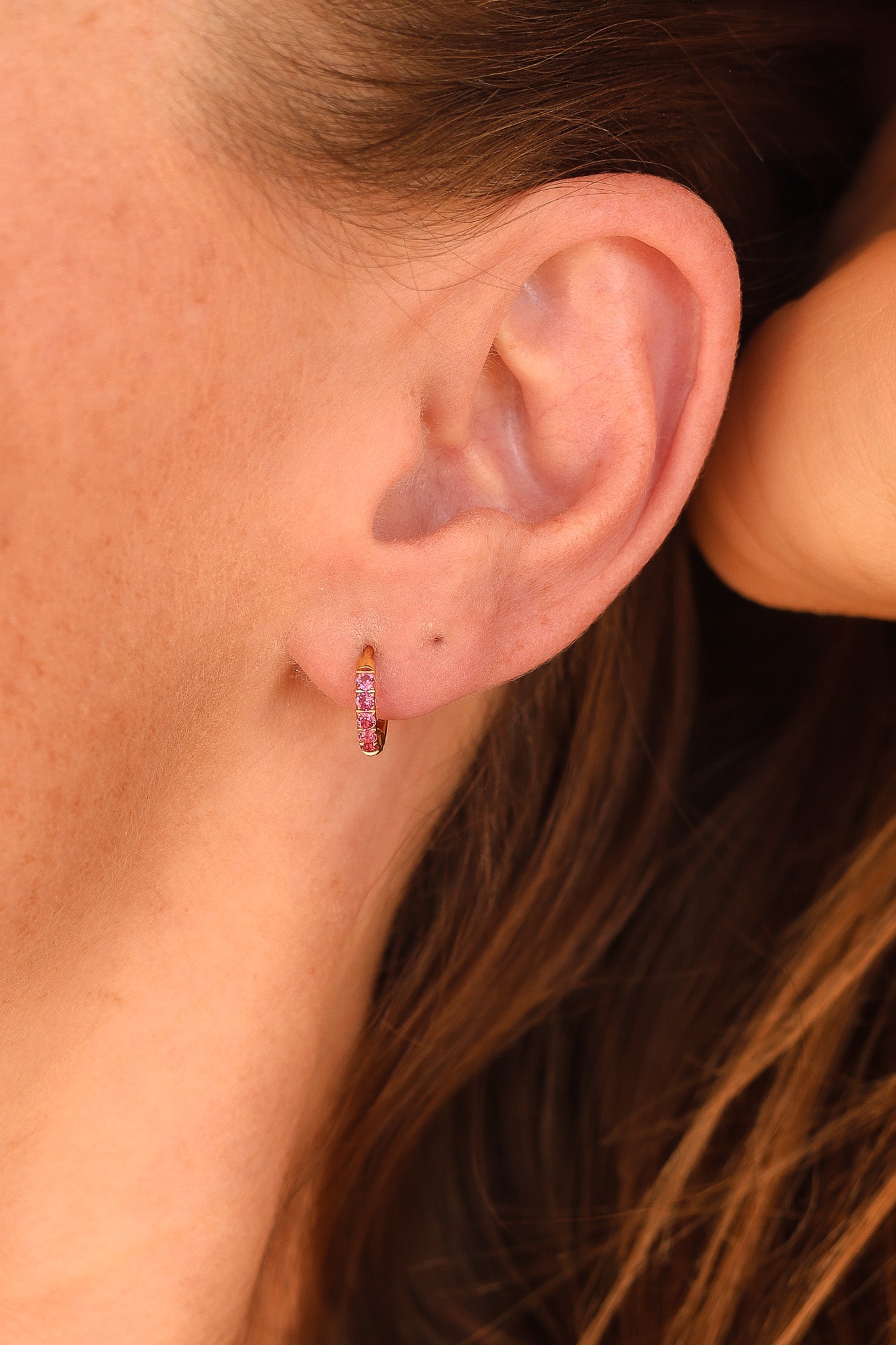 Micro Crystal Huggie Hoop in Pink