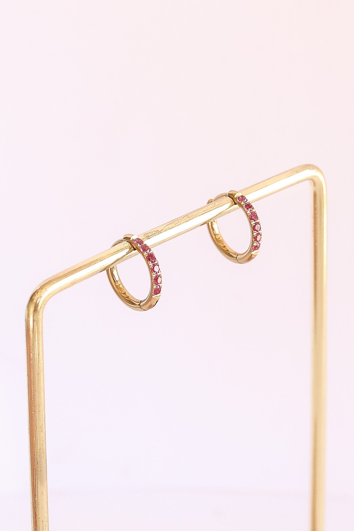 Micro Crystal Huggie Hoop in Pink