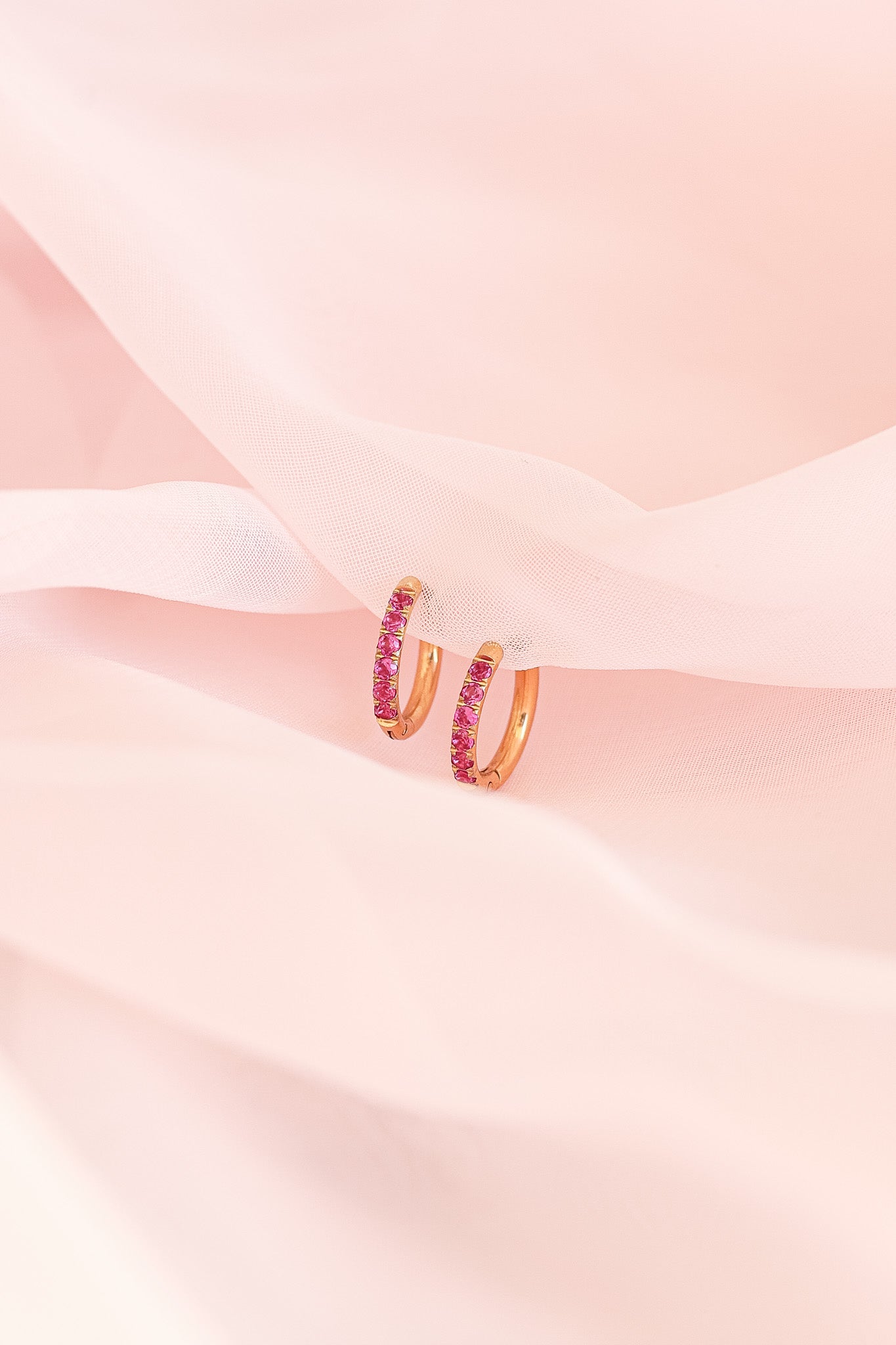 Micro Crystal Huggie Hoop in Pink