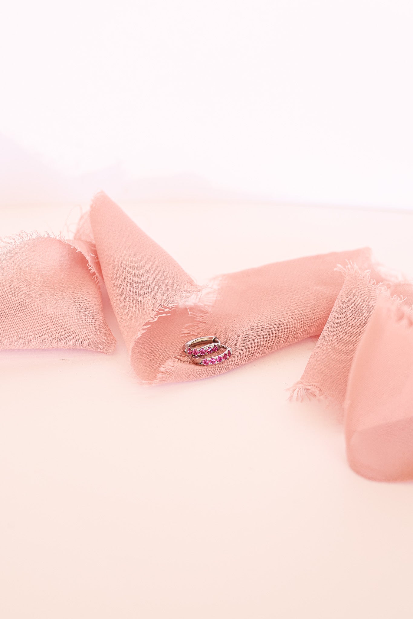 Micro Crystal Huggie Hoop in Pink