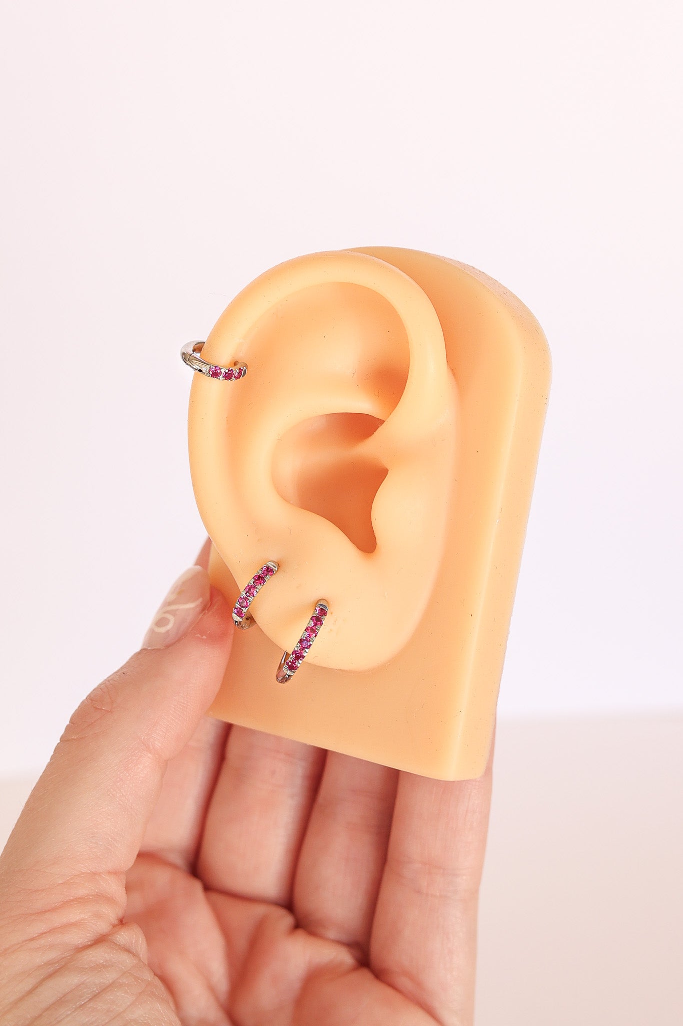 Micro Crystal Huggie Hoop in Pink