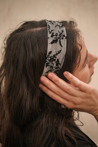 Sanderson Hair Scarf in Black Burnout Floral