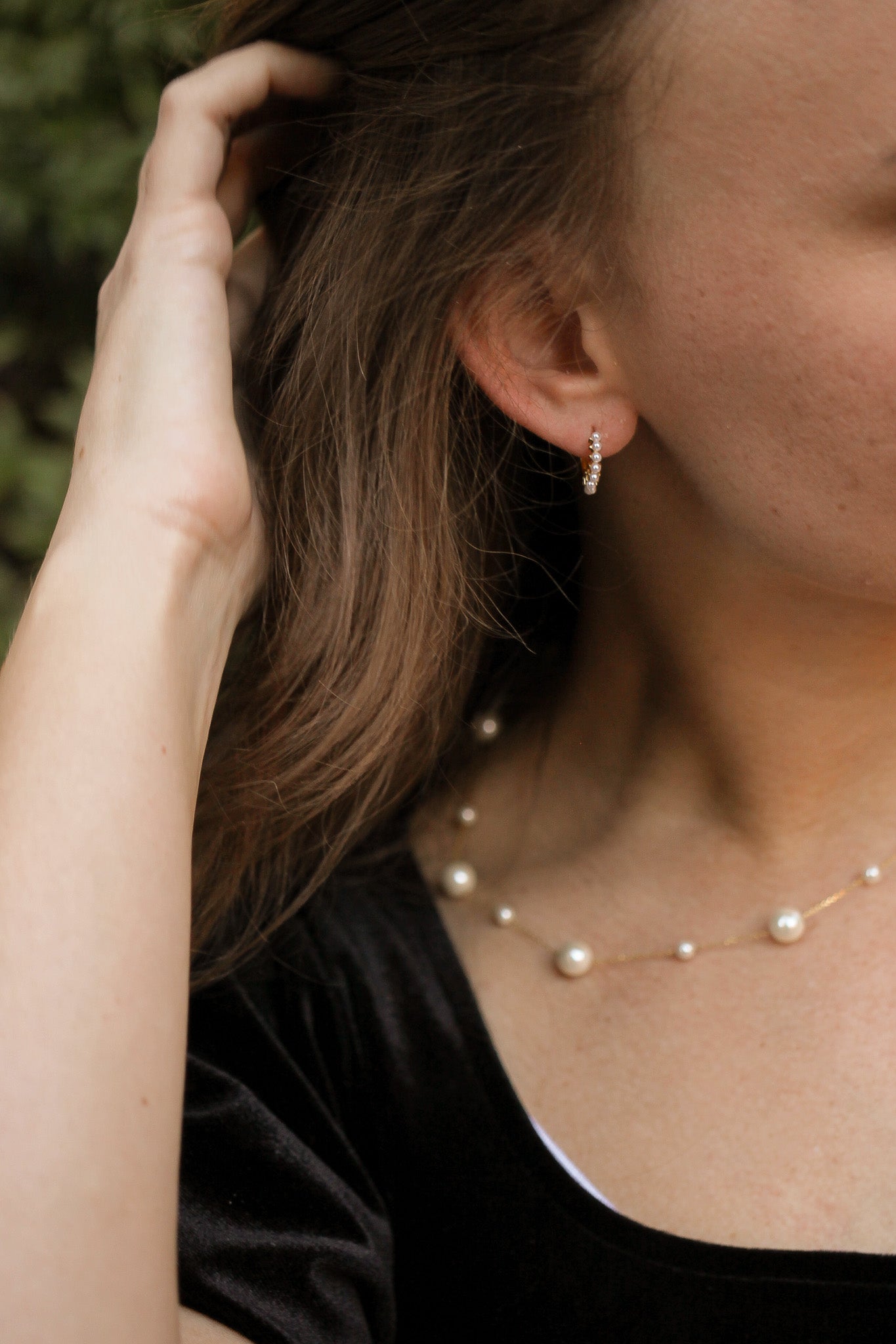 Pearl Huggie Hoop