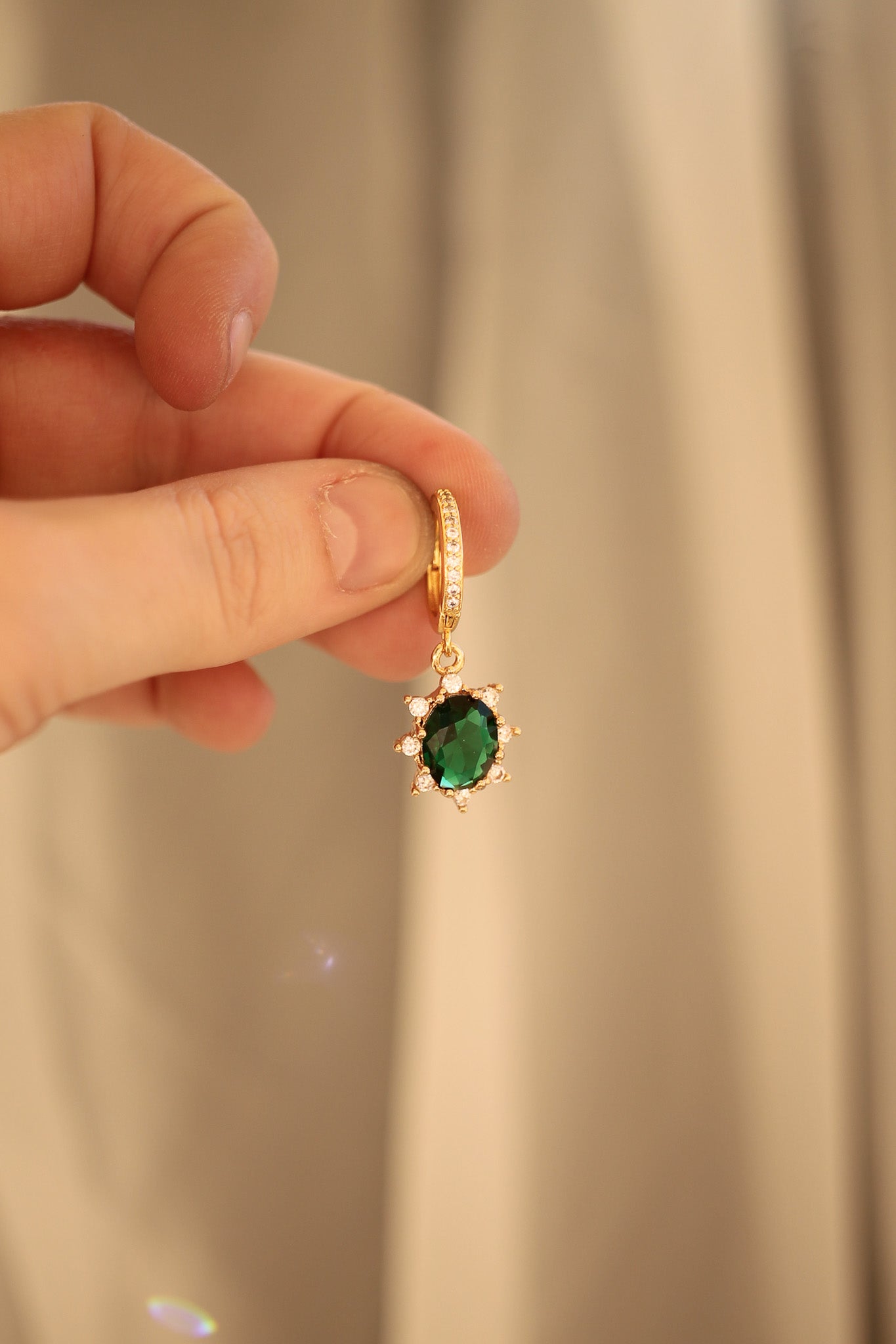 Geneva Huggie Hoop in Emerald