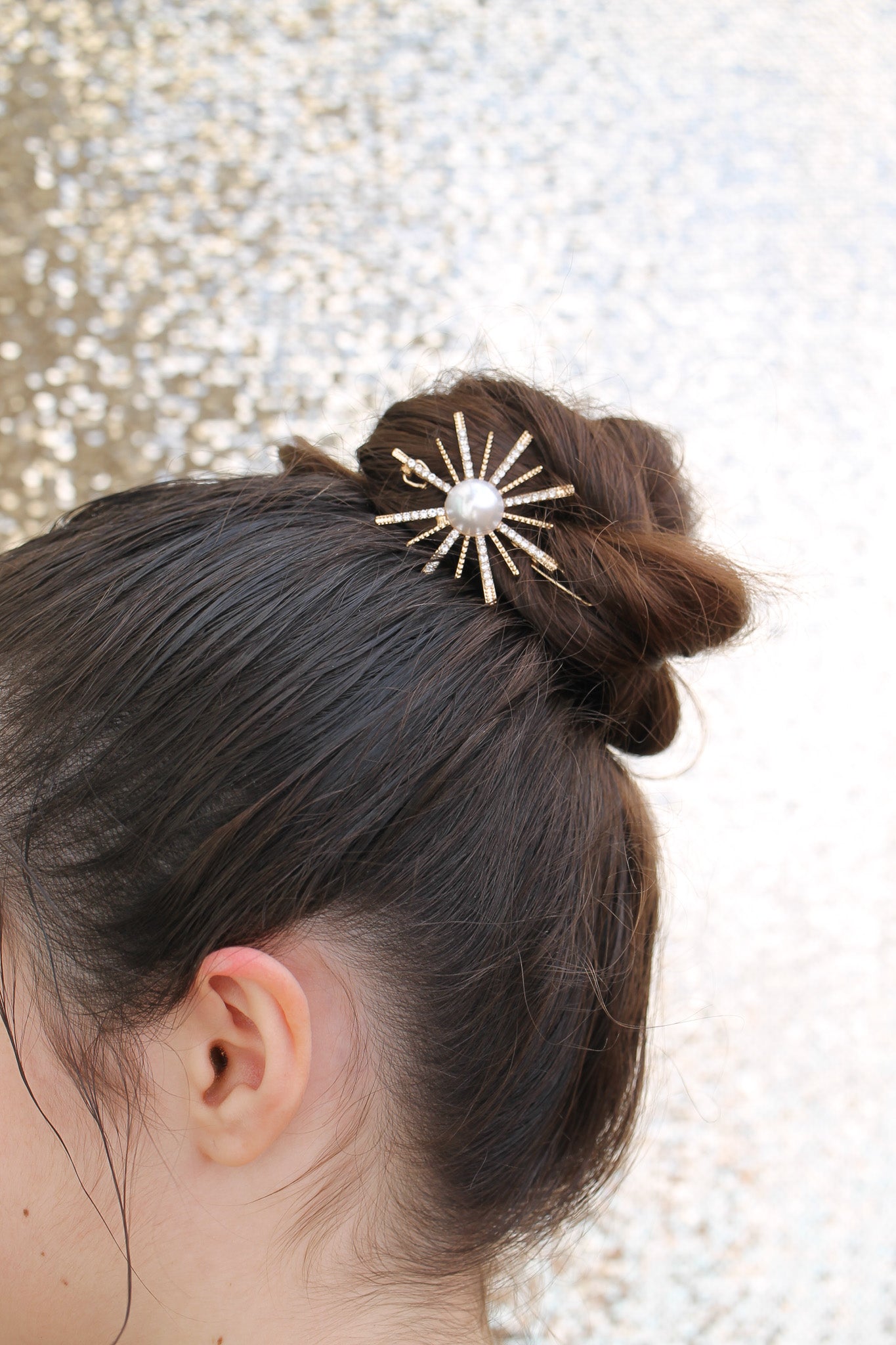 Ball Drop Hair Clip in Pearl and Crystals