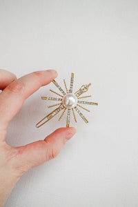 Ball Drop Hair Clip in Pearl and Crystals