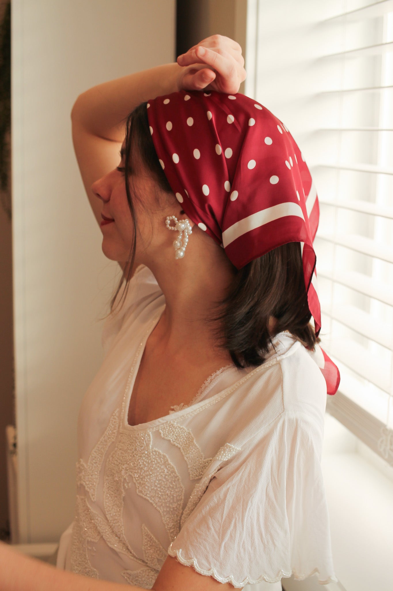 Audrey Bandana in Red and White Dots