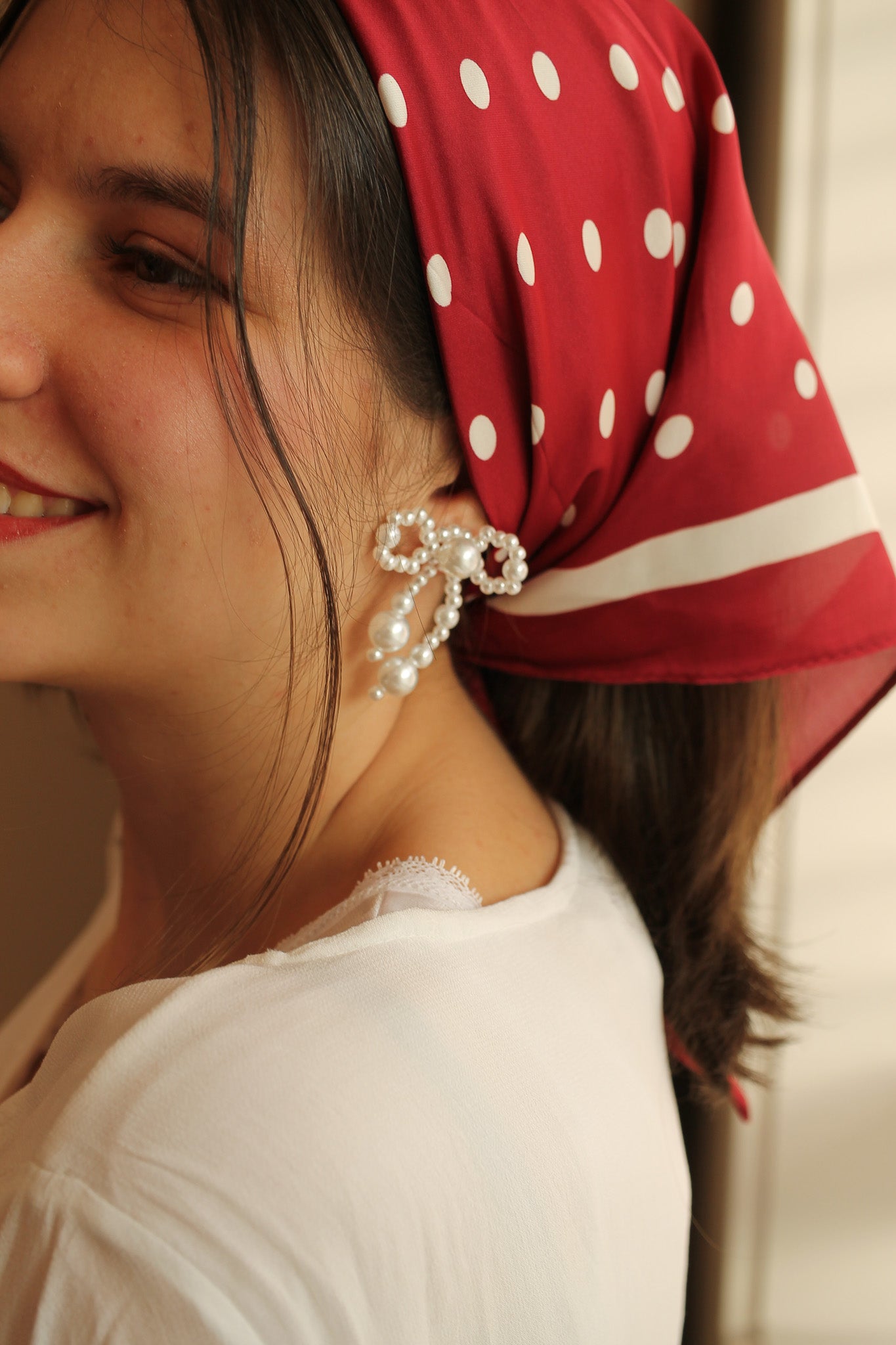 Audrey Bandana in Red and White Dots