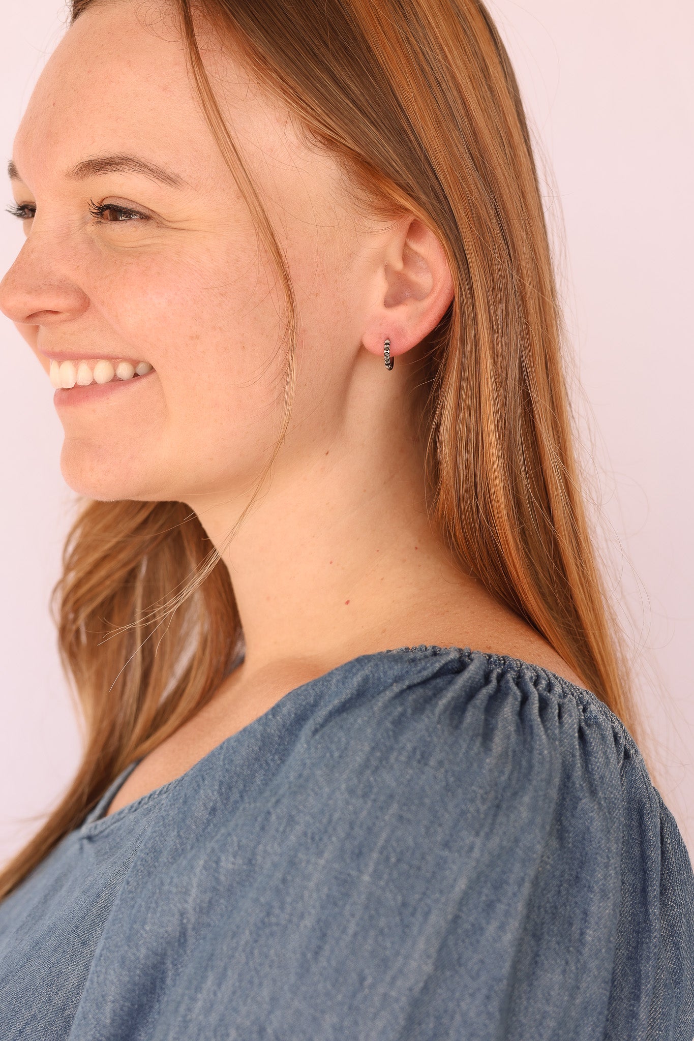 Micro Crystal Huggie Hoop in Black