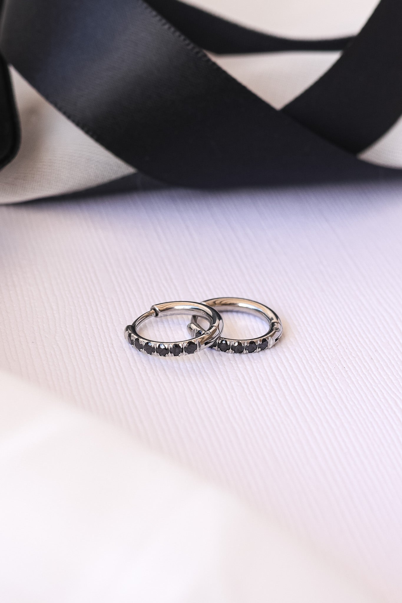 Micro Crystal Huggie Hoop in Black