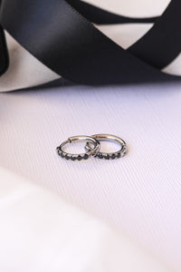 Micro Crystal Huggie Hoop in Black