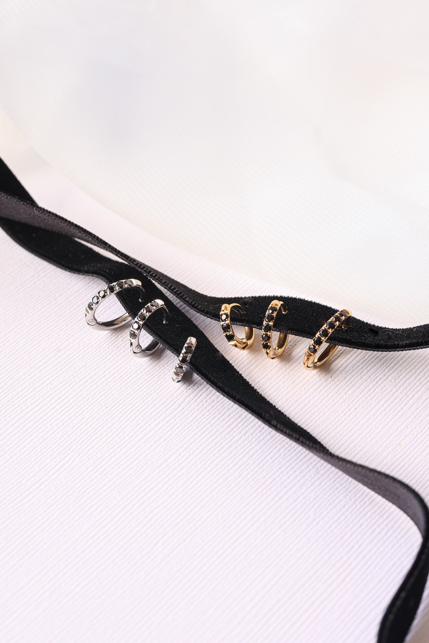 Micro Crystal Huggie Hoop in Black