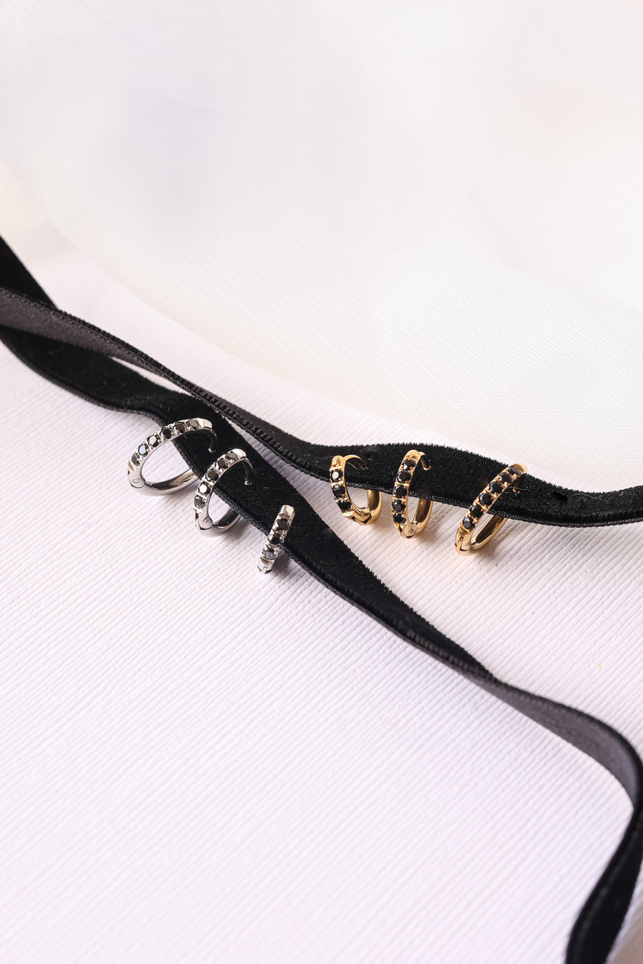Micro Crystal Huggie Hoop in Black