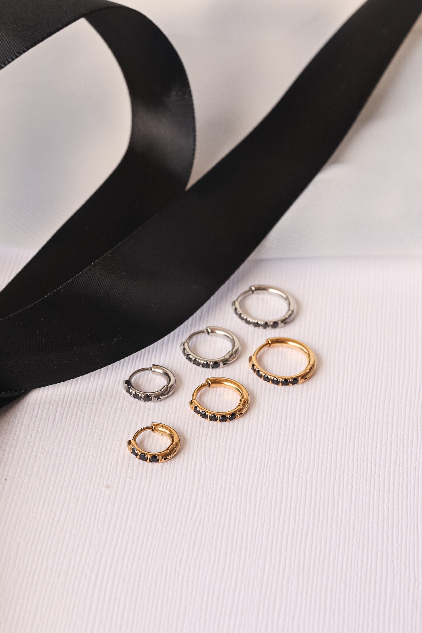 Micro Crystal Huggie Hoop in Black