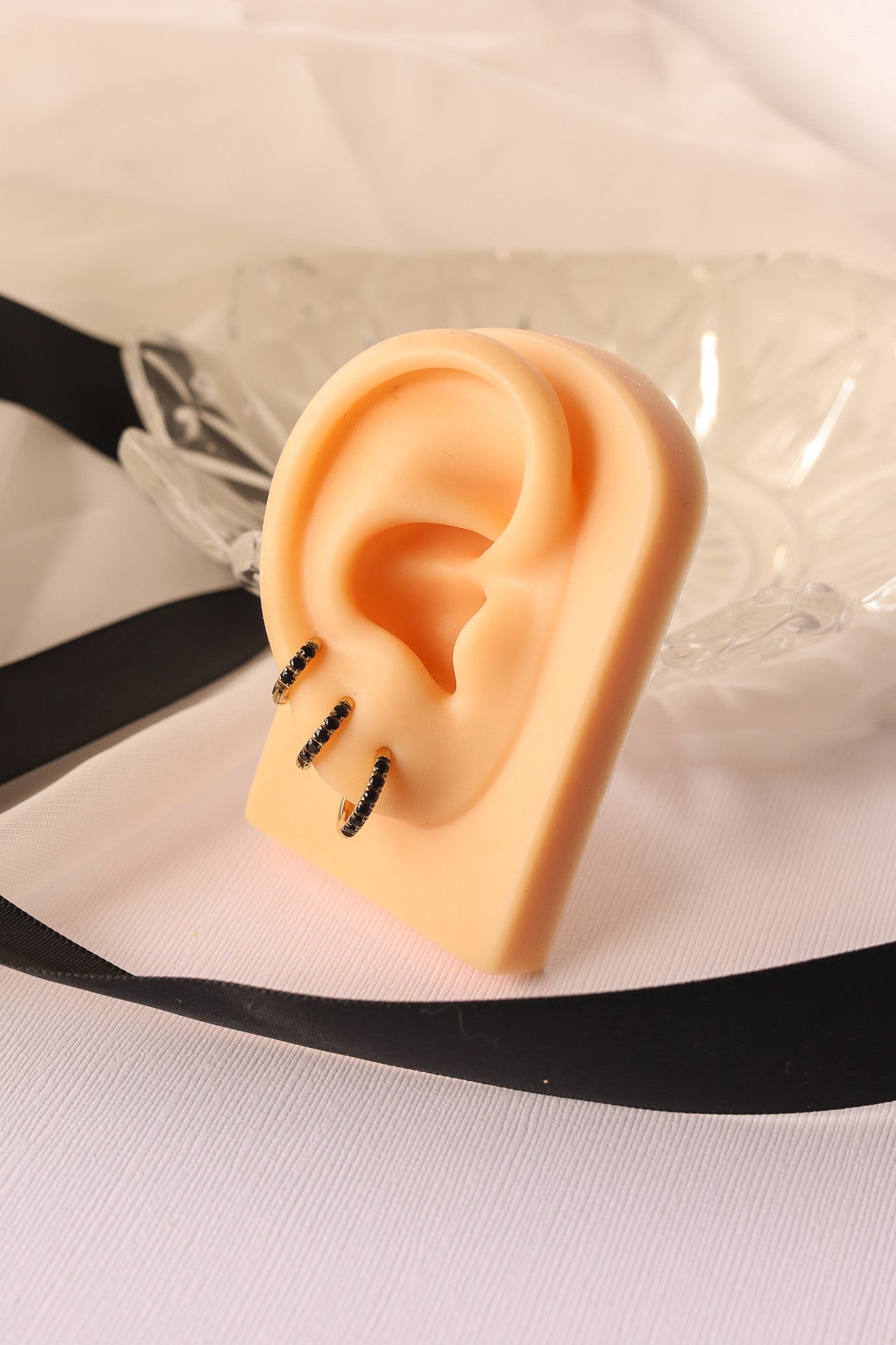 Micro Crystal Huggie Hoop in Black