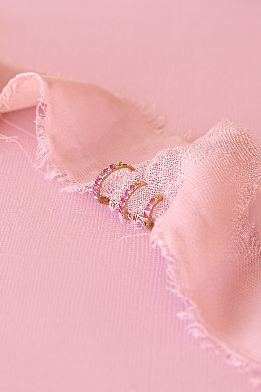 Micro Crystal Huggie Hoop in Pink