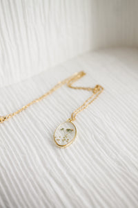 Pressed Flower Pendant Necklace in White