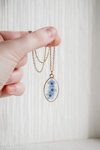 Pressed Flower Pendant Necklace in Blue