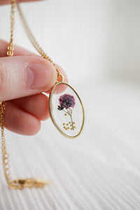Pressed Flower Pendant Necklace in Purple